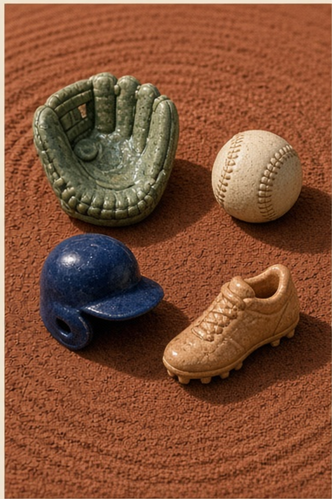 Glazed glove and ball ready on clay