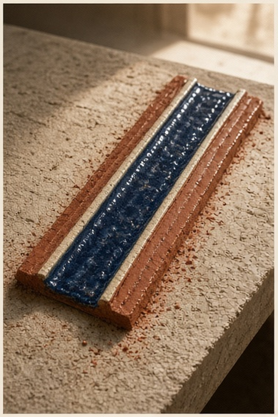 A clay path reaching the edge of a studio table